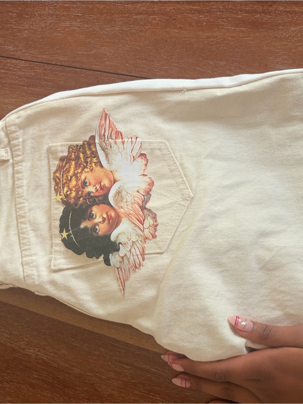White fiorucci White Denim Jeans with Cherub Angel Pocket Graphic